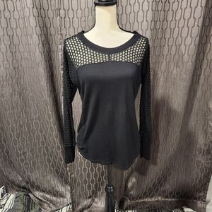 Gibson Black Mesh Long Sleeve Blouse